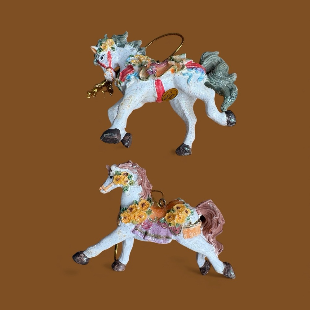 Vintage Carousel Horse Christmas Ornament Set of 8 • Pastel Resin Décor